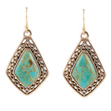 Dimond Blue Turquoise Stone Golden Drop Earrings - Barse Jewelry