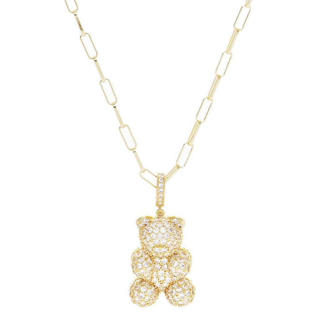 Dipped CZ Embellished Metal Bear Pendant Necklace - Madeline Love - Flyclothing LLC