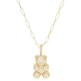 Dipped CZ Embellished Metal Bear Pendant Necklace - Madeline Love - Flyclothing LLC
