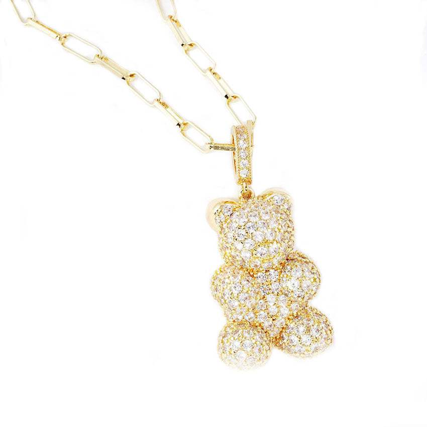 Dipped CZ Embellished Metal Bear Pendant Necklace - Madeline Love - Flyclothing LLC