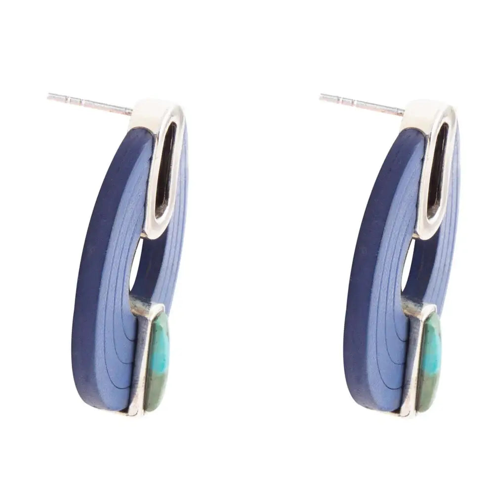 Discus Blue Turquoise and Leather Sterling Silver Earrings - Barse Jewelry - Flyclothing LLC