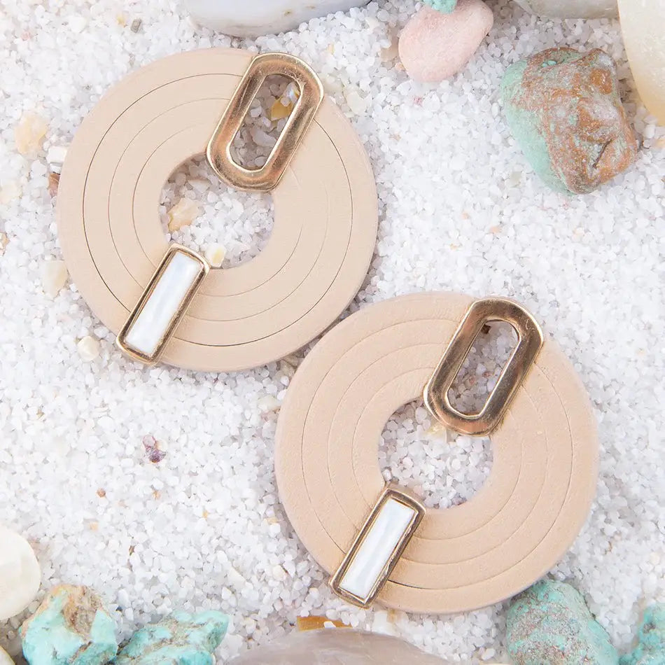 Discus Mother of Pearl Leather Earrings - Barse Jewelry - Flyclothing LLC