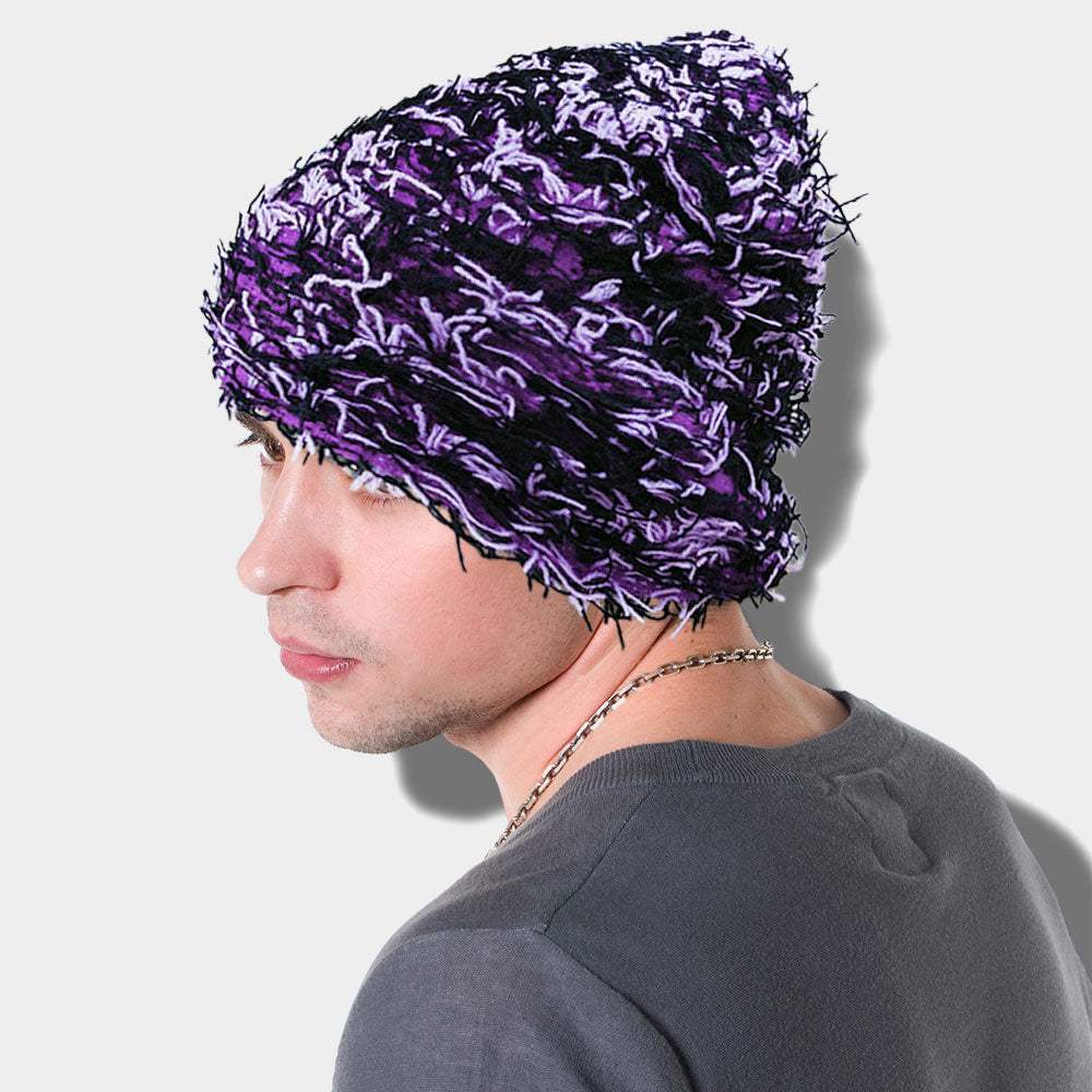 Distressed Knitted Fuzzy Winter Beanie Hat - Madeline Love - Flyclothing LLC