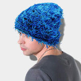 Distressed Knitted Fuzzy Winter Beanie Hat - Madeline Love - Flyclothing LLC