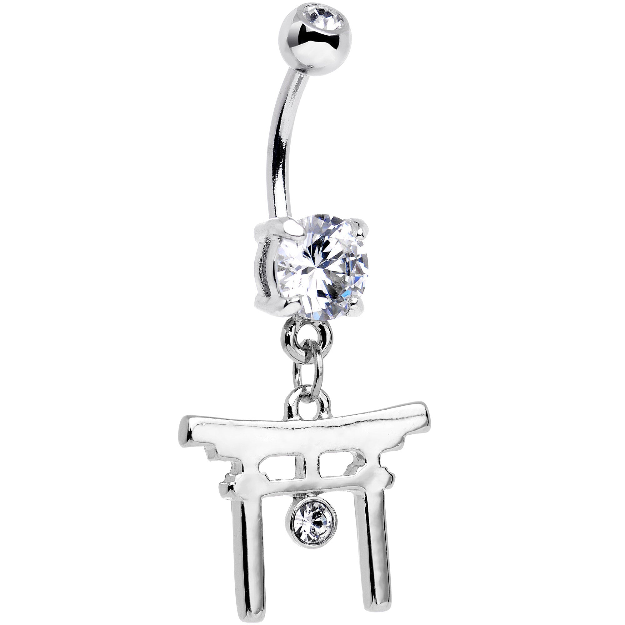 Clear CZ Gem Japanese Gate Dangle Belly Ring - BodyCandy - Flyclothing LLC