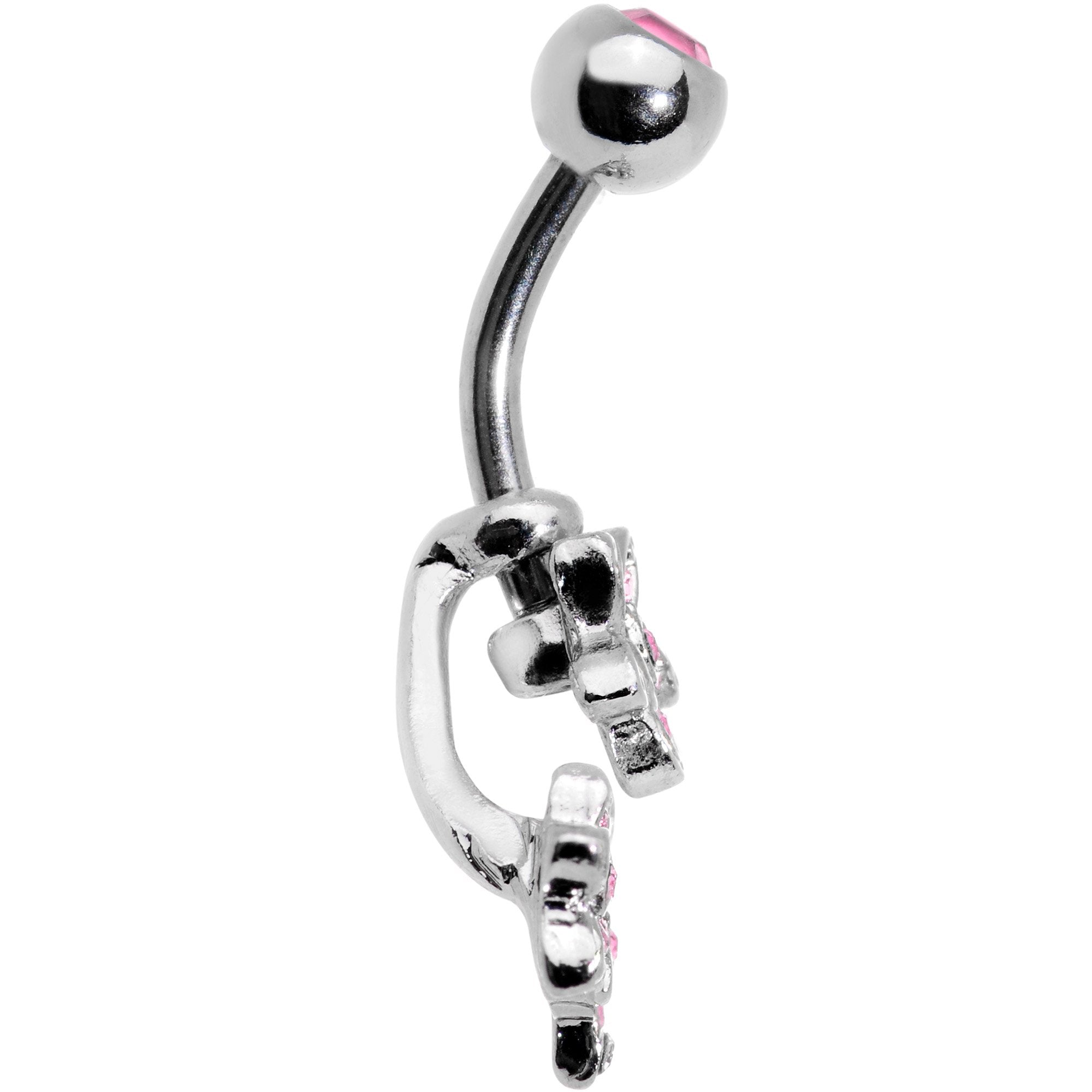 Pink Gem Field of Flowers Dangle Belly Ring - BodyCandy - Flyclothing LLC
