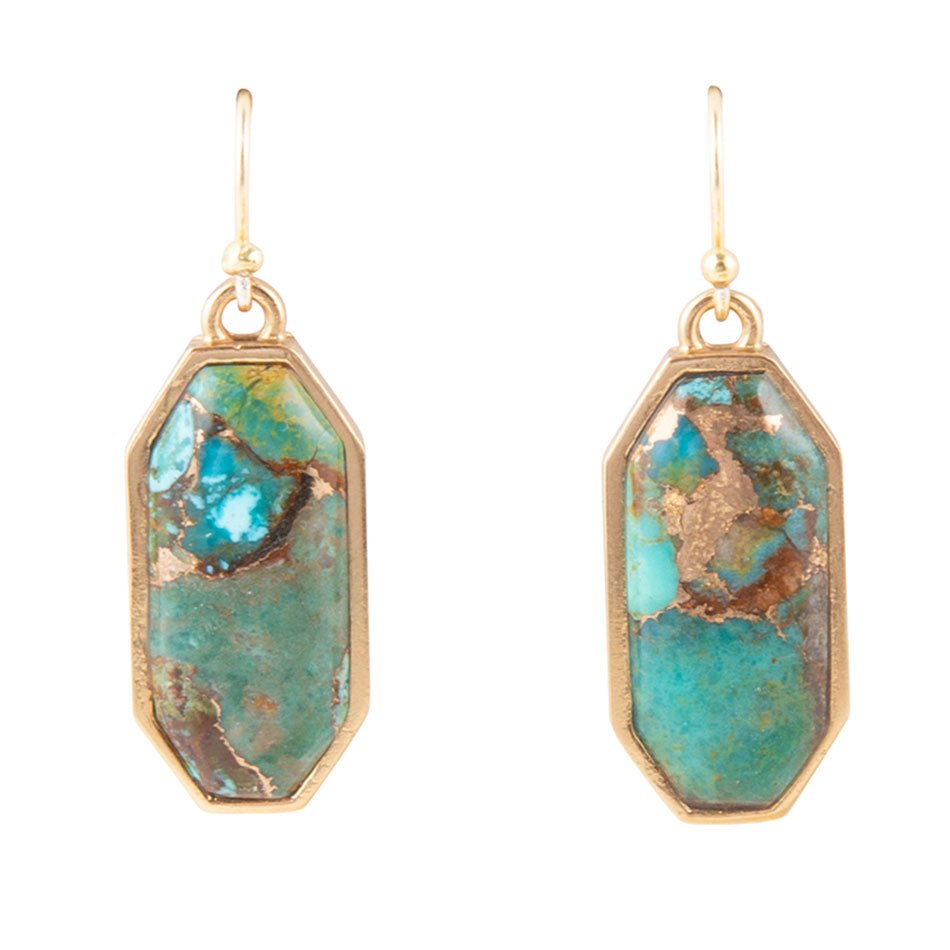 Dolce Teal Blue Turquoise Matrix Golden Drop Earrings - Barse Jewelry - Flyclothing LLC