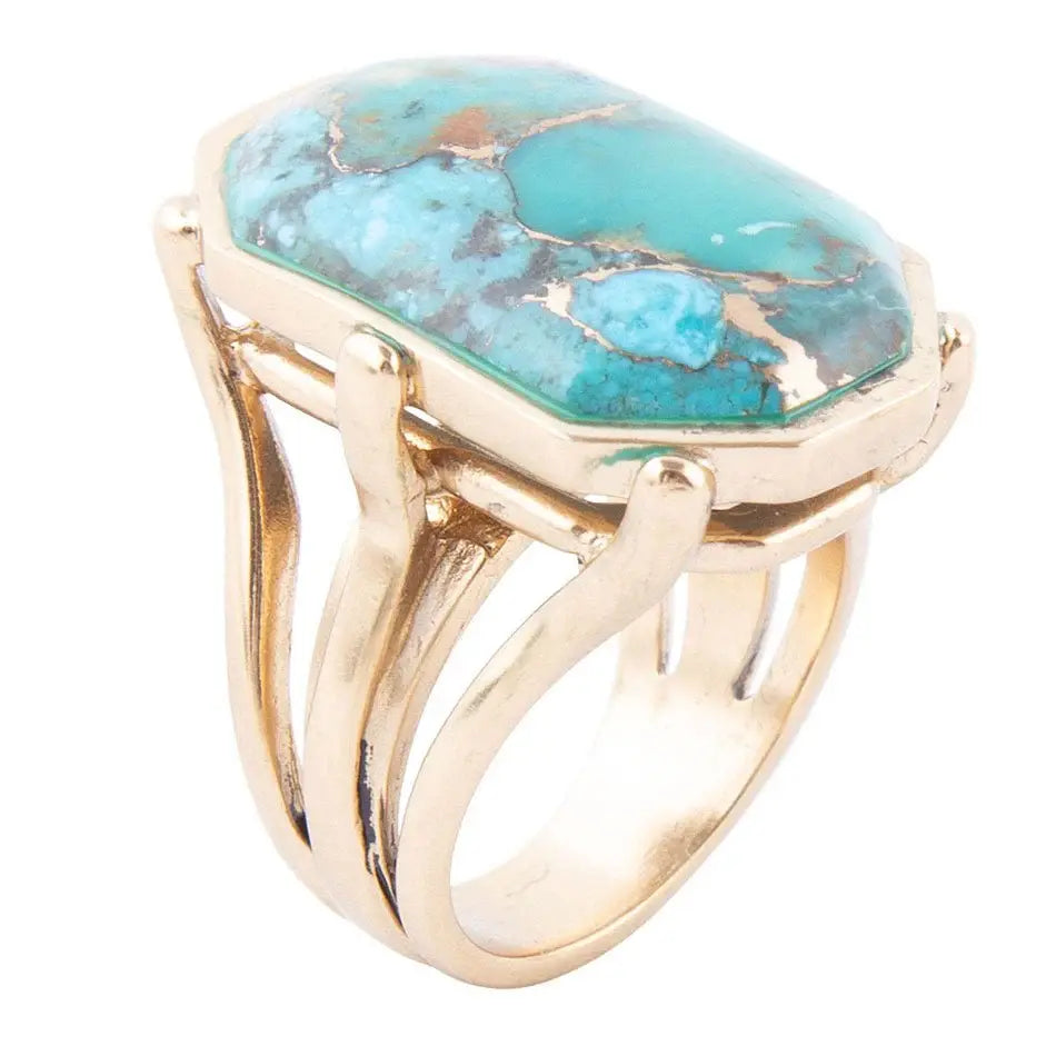 Dolce Blue Teal Turquoise Matrix and Golden Ring - Barse Jewelry - Flyclothing LLC