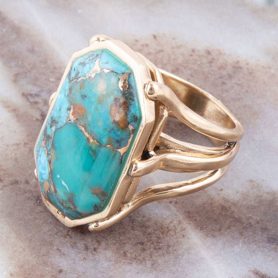 Dolce Blue Teal Turquoise Matrix and Golden Ring - Barse Jewelry - Flyclothing LLC