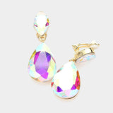 Double Teardrop Stone Link Clip on Evening Earrings - Madeline Love - Flyclothing LLC