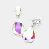Double Teardrop Stone Link Clip on Evening Earrings - Madeline Love - Flyclothing LLC