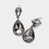 Double Teardrop Stone Link Clip on Evening Earrings - Madeline Love - Flyclothing LLC