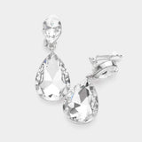 Double Teardrop Stone Link Clip on Evening Earrings - Madeline Love - Flyclothing LLC