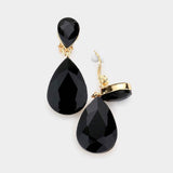 Double Teardrop Stone Link Clip on Evening Earrings - Madeline Love - Flyclothing LLC
