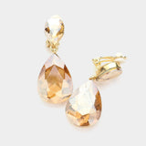 Double Teardrop Stone Link Clip on Evening Earrings - Madeline Love - Flyclothing LLC