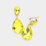 Double Teardrop Stone Link Clip on Evening Earrings - Madeline Love - Flyclothing LLC