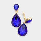 Double Teardrop Stone Link Clip on Evening Earrings - Madeline Love - Flyclothing LLC