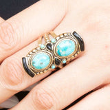 Double Up Blue Turquoise and Black Onyx Golden Ring - Barse Jewelry - Flyclothing LLC