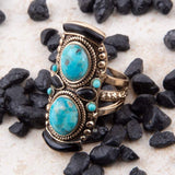 Double Up Blue Turquoise and Black Onyx Golden Ring - Barse Jewelry - Flyclothing LLC