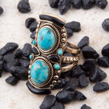 Double Up Blue Turquoise and Black Onyx Golden Ring - Barse Jewelry - Flyclothing LLC