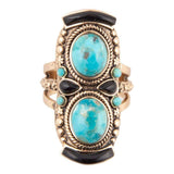 Double Up Blue Turquoise and Black Onyx Golden Ring - Barse Jewelry - Flyclothing LLC