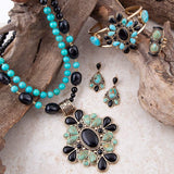 Double Up Blue Turquoise and Black Onyx Golden Ring - Barse Jewelry - Flyclothing LLC