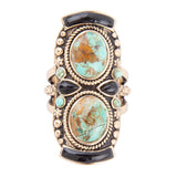 Double Up Blue Turquoise and Black Onyx Golden Ring - Barse Jewelry