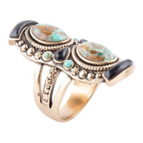 Double Up Blue Turquoise and Black Onyx Golden Ring - Barse Jewelry