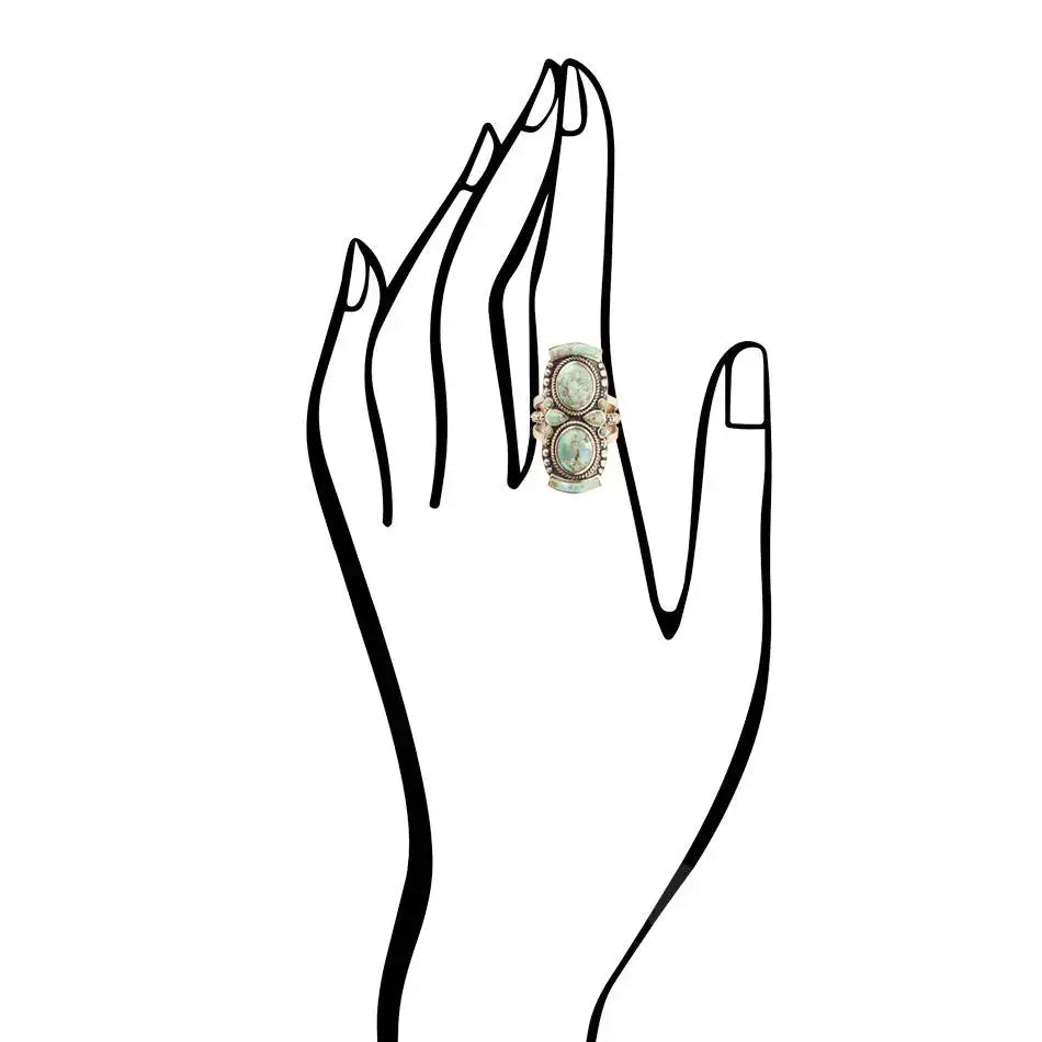 Double Blue Turquoise Golden Shield Ring - Barse Jewelry - Flyclothing LLC