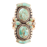 Double Blue Turquoise Golden Shield Ring - Barse Jewelry