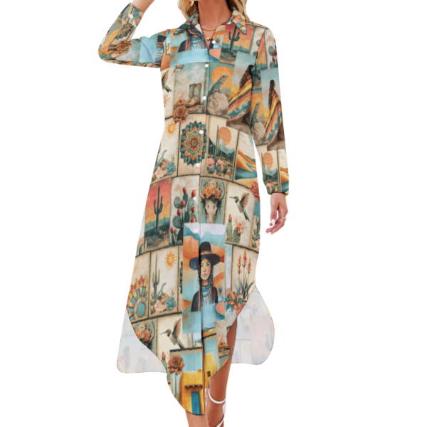 Baha Ranch Colores de Mexico Pictures of the Southwest Button-Up Long Sleeve Shirt Dress Duster - Baha Ranch Western Wear - Flyclothing LLC