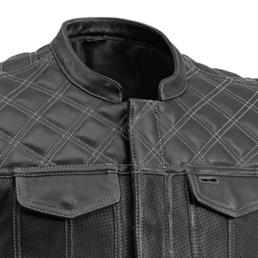 Downside Perforated Men's Motorcycle Leather Vest - First Manufacturing Company - Flyclothing LLC
