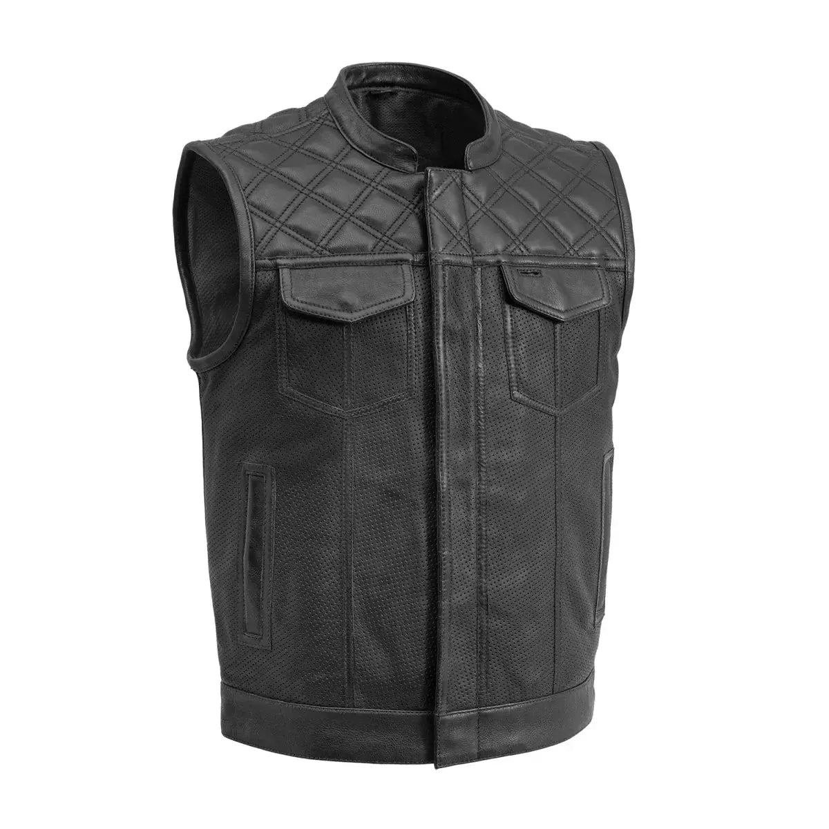 Downside Perforated Men's Motorcycle Leather Vest - First Manufacturing Company - Flyclothing LLC