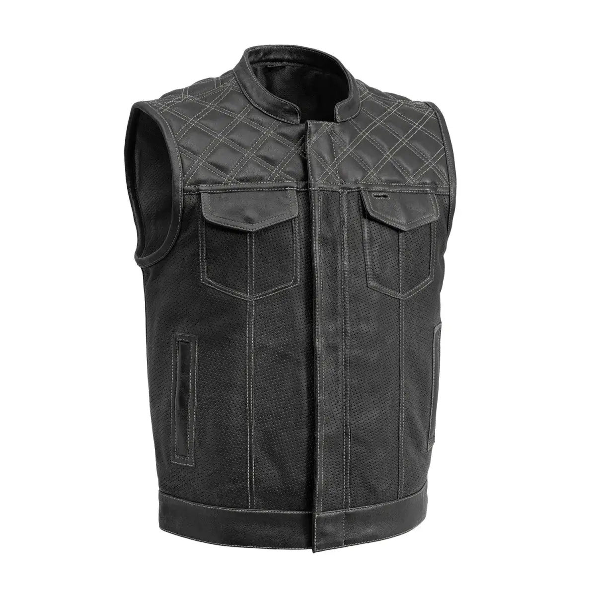 Downside Perforated Men's Motorcycle Leather Vest - First Manufacturing Company - Flyclothing LLC