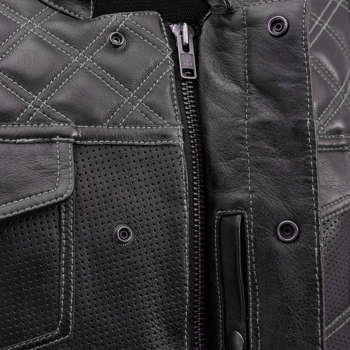 Downside Perforated Men's Motorcycle Leather Vest - First Manufacturing Company - Flyclothing LLC