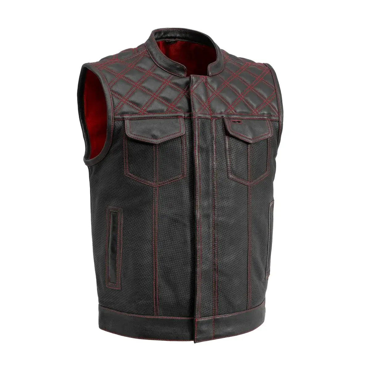Downside Perforated Men's Motorcycle Leather Vest - First Manufacturing Company - Flyclothing LLC