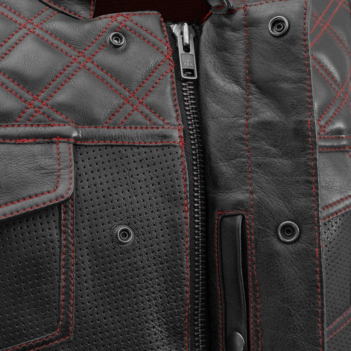 Downside Perforated Men's Motorcycle Leather Vest - First Manufacturing Company - Flyclothing LLC