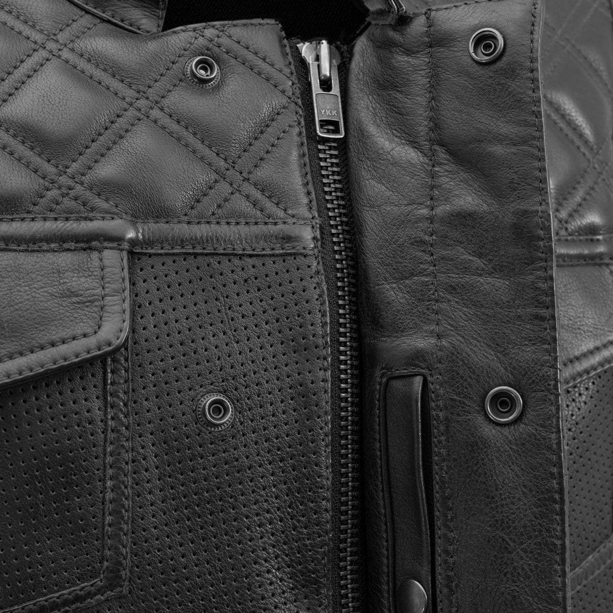 Downside Perforated Men's Motorcycle Leather Vest - First Manufacturing Company - Flyclothing LLC