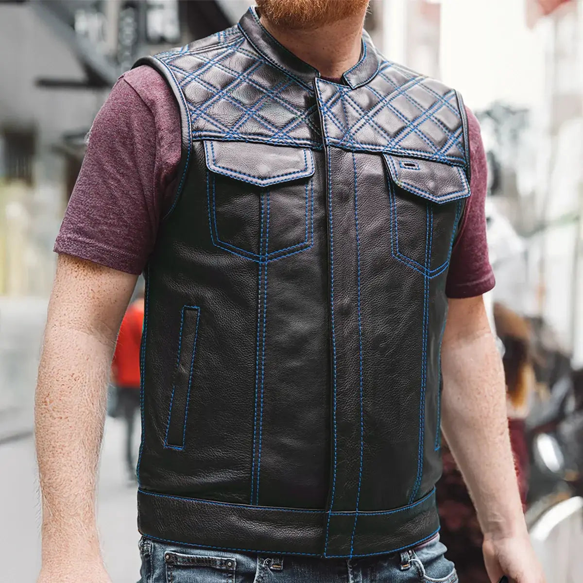 Downside Men's Motorcycle Leather Vest - First Manufacturing Company - Flyclothing LLC