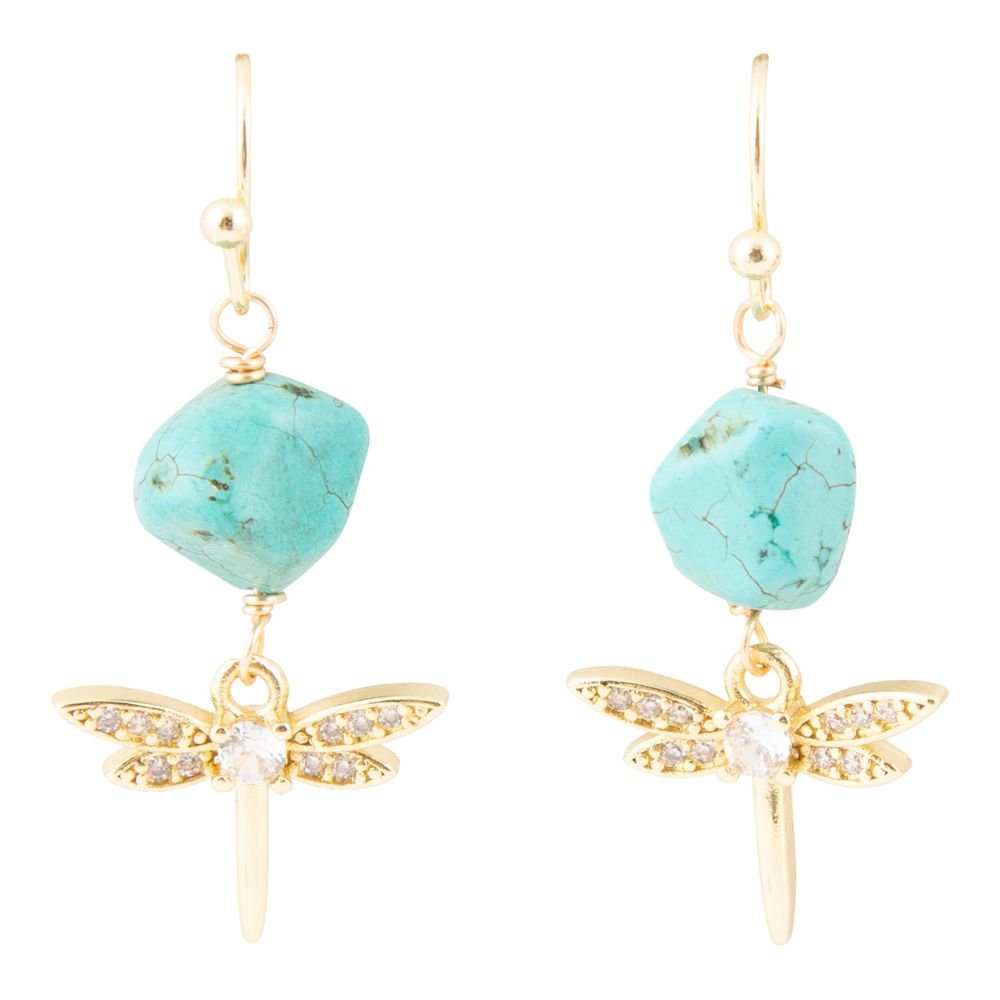 Dragonfly Blue Magnesite Golden Drop Earrings - Barse Jewelry