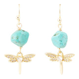 Dragonfly Blue Magnesite Golden Drop Earrings - Barse Jewelry