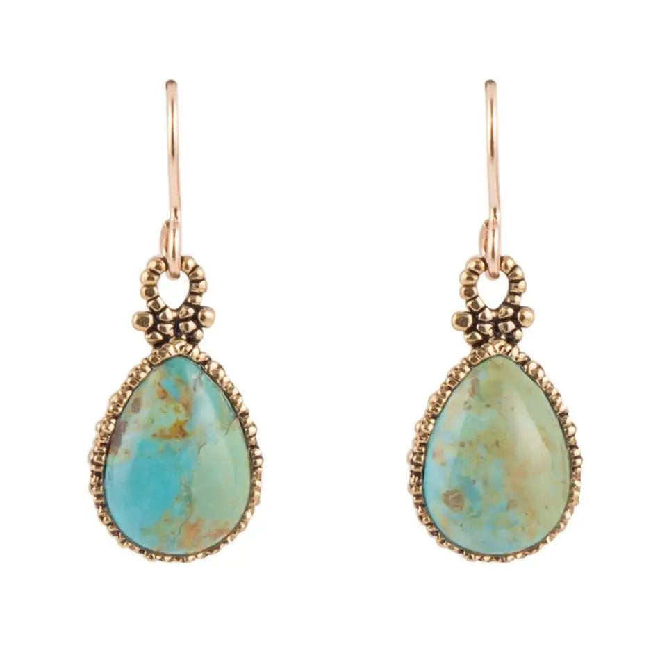 Dreamy Drop Blue Turquoise and Golden Earrings - Barse Jewelry - Flyclothing LLC