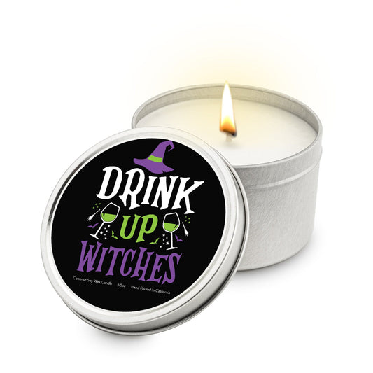 Drink Up Witches 5.5 oz Soy Blend Travel Candle Tin - JGI