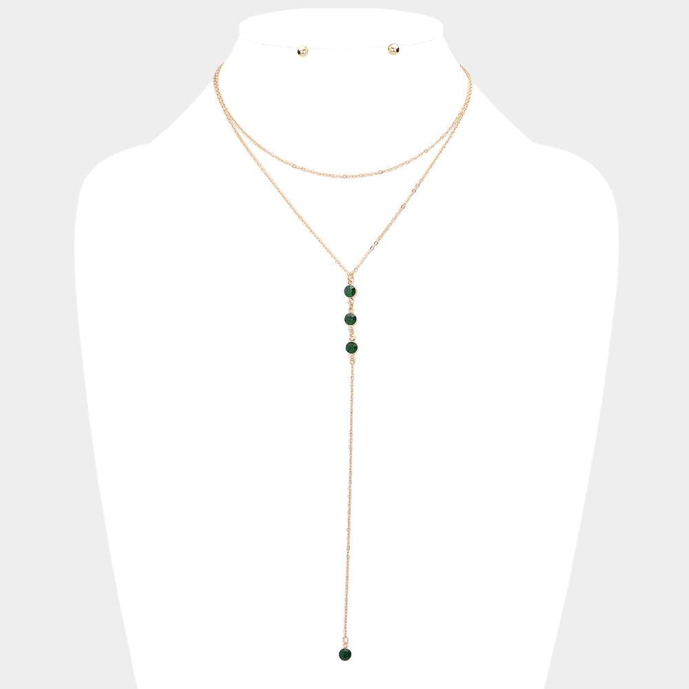 Dropped Round Stone Double Layered Y Necklace - Madeline Love - Flyclothing LLC