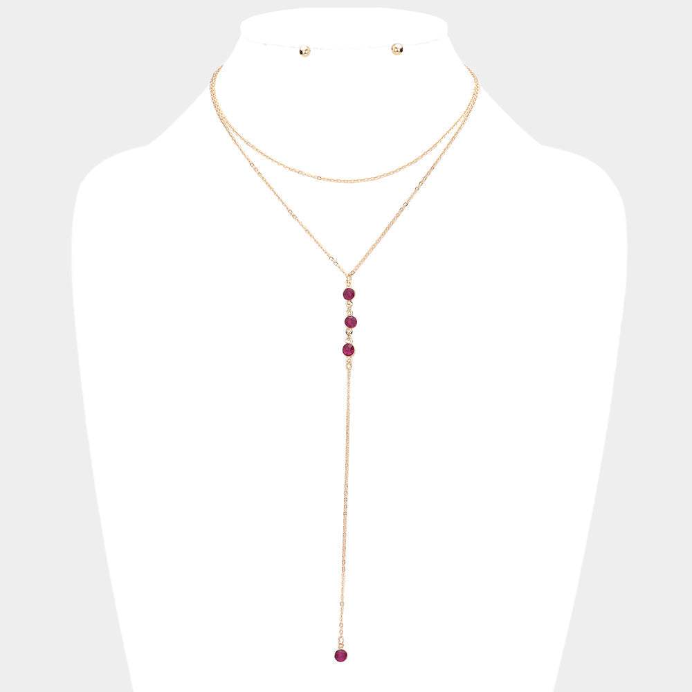 Dropped Round Stone Double Layered Y Necklace - Madeline Love - Flyclothing LLC