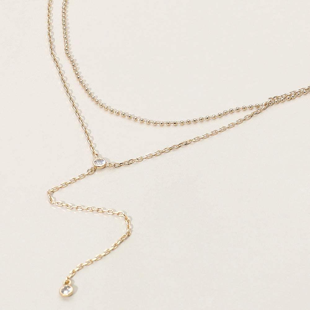 Dropped Round Stone Double Layered Y Necklace - Madeline Love - Flyclothing LLC