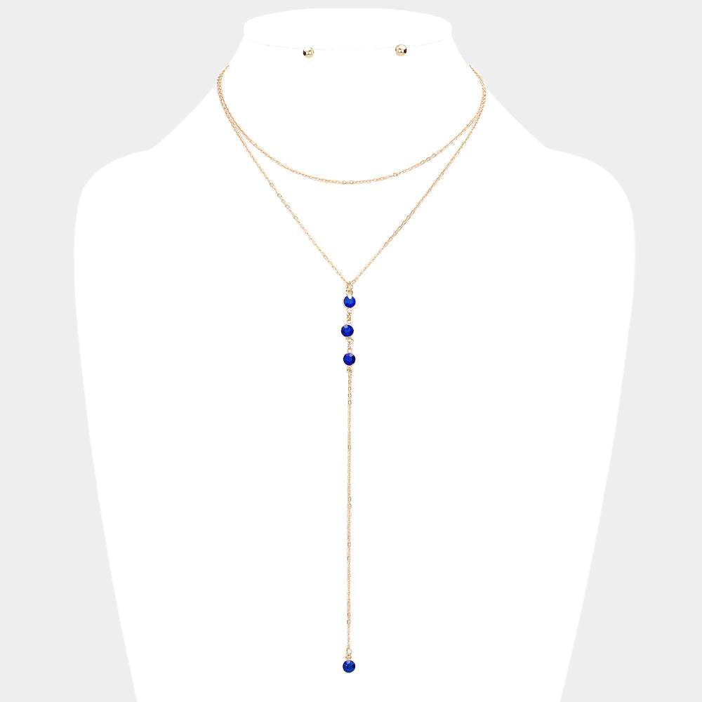Dropped Round Stone Double Layered Y Necklace - Madeline Love - Flyclothing LLC