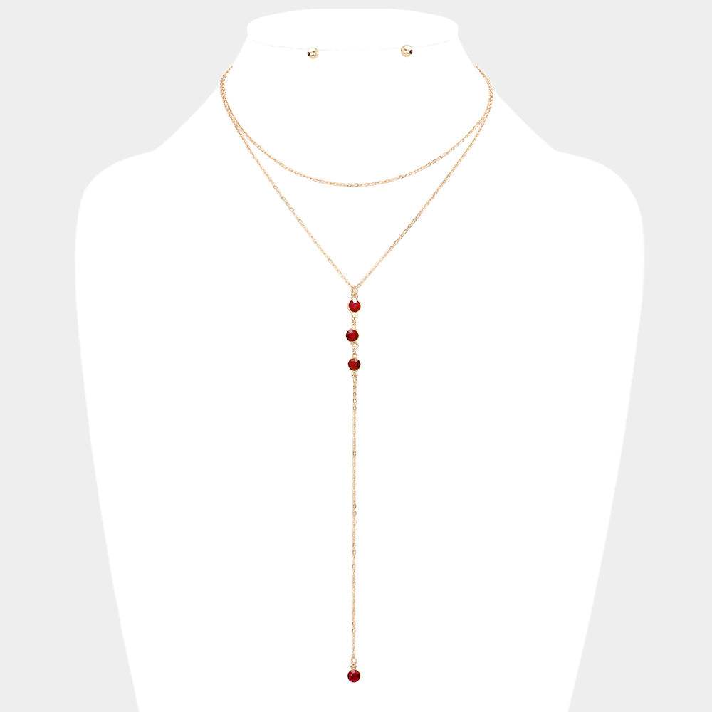 Dropped Round Stone Double Layered Y Necklace - Madeline Love - Flyclothing LLC