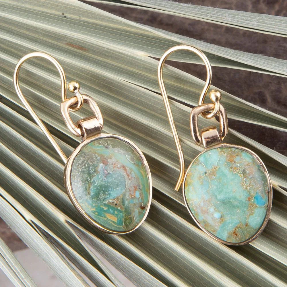 Drops of Blue Turquoise Golden Bronze Drop Earrings - Barse Jewelry - Flyclothing LLC