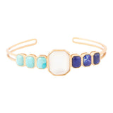 Dual Color Blue Lapis Turquoise and White Mother of Pearl Golden Cuff Bracelet - Barse Jewelry